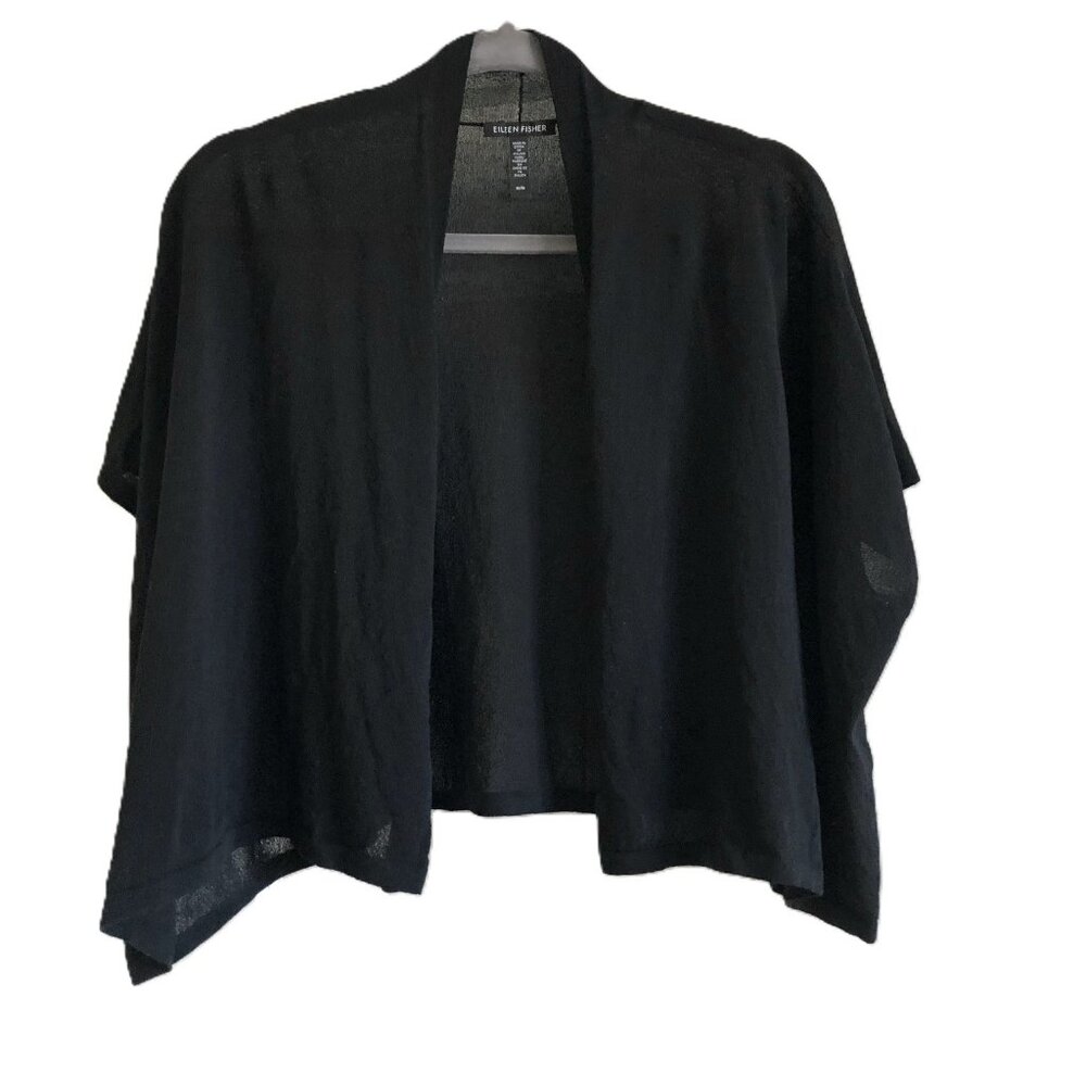 EILEEN FISHER Open Front Cardigan Black 100% Organic Cotton Size M Short Length